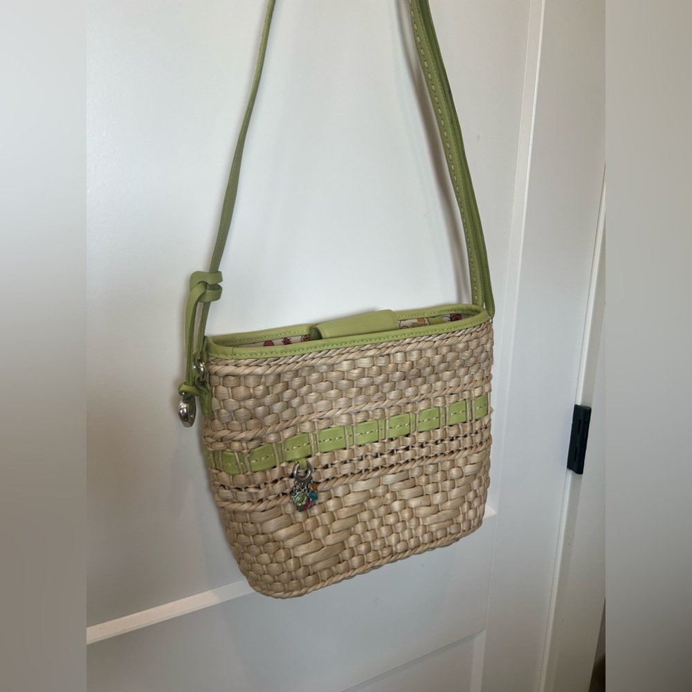 Brighton Authentic Vintage Straw Purse Lime Green Trim & Strap - Picture 3 of 13